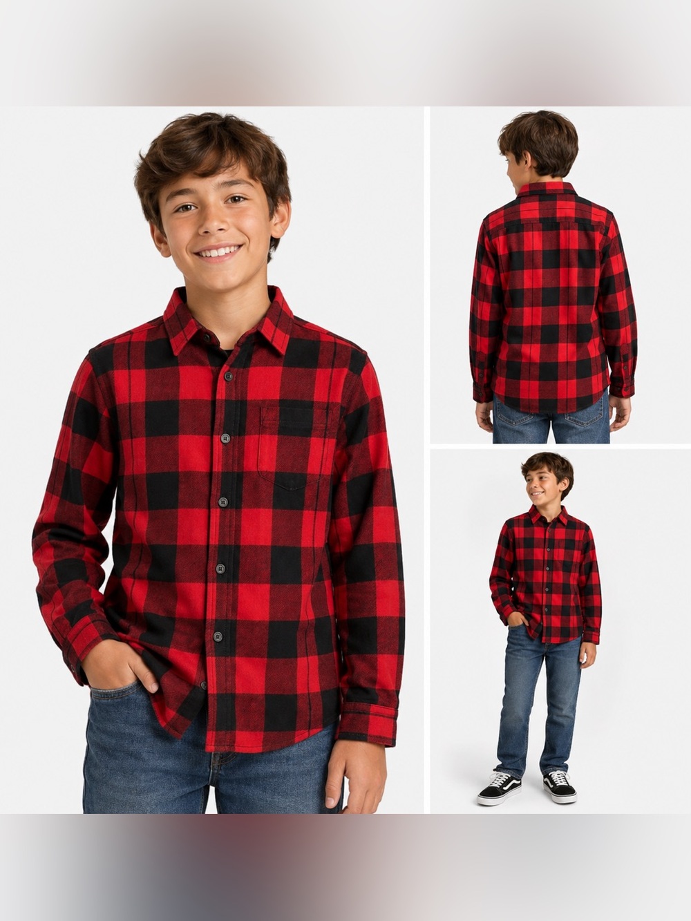 Cat & Jack Kids Plaid Button Down Shirt - Red & Black Size X-Large (14)